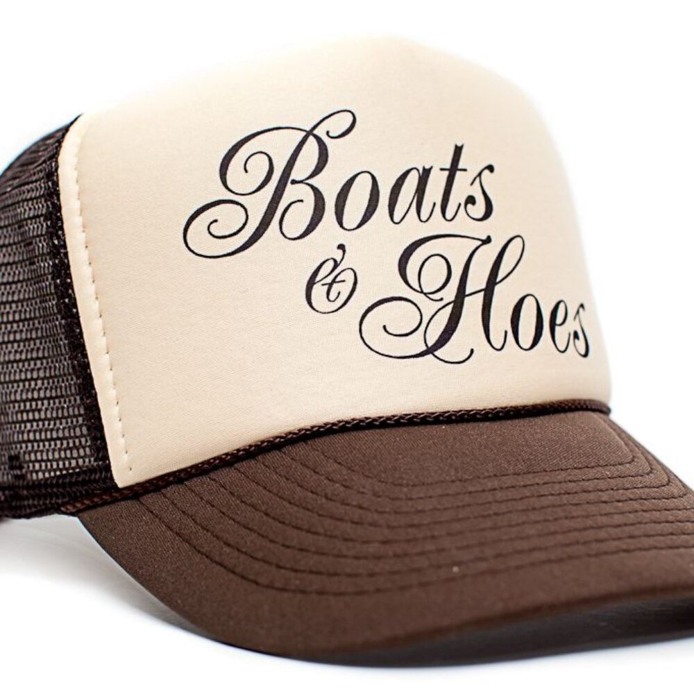 Boats N' Hoes Trucker Hat Step Brothers Movie Rap Funny Will Ferrell Tan/Brown